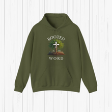 Load image into Gallery viewer, Rooted in the Word Hoodie (White Text)
