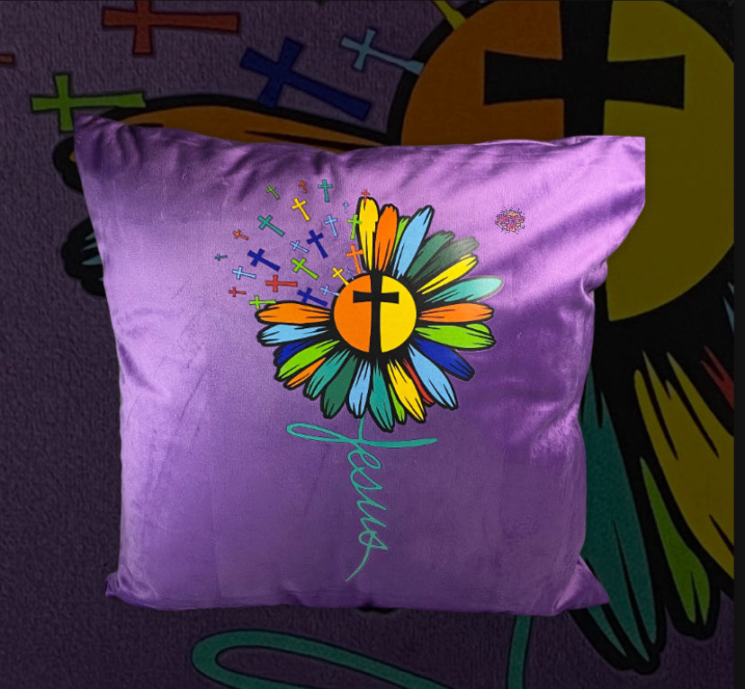 Jesus Flower Cross Throw Pillow